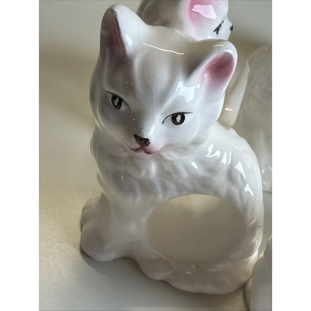Abbott Kitten/Cat/Kitty Napkin Rings Set Of 7 Vintage 80's Porcelain,‎ Ceramic